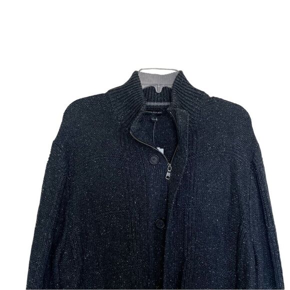 Banana Republic Factory Dark Gray Speckled Knit Wool Full Zip Sweater Large - Picture 4 of 9